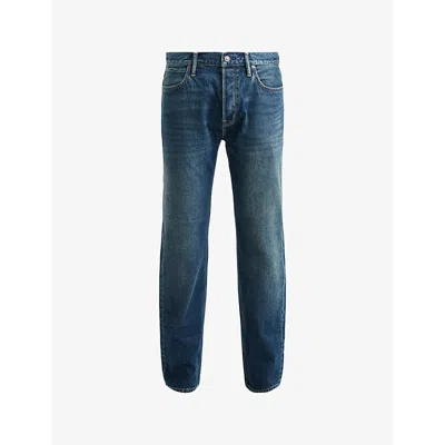 Allsaints Mens Mid Indigo Blu Reid Straight-leg Organic-cotton Denim Jeans