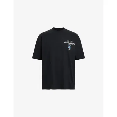 Allsaints Mens Washed Black Reincarnate Graphic-print Short-sleeve Cotton T-shirt