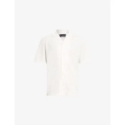 Allsaints Mens Off White Robson Notched-collar Cotton Shirt