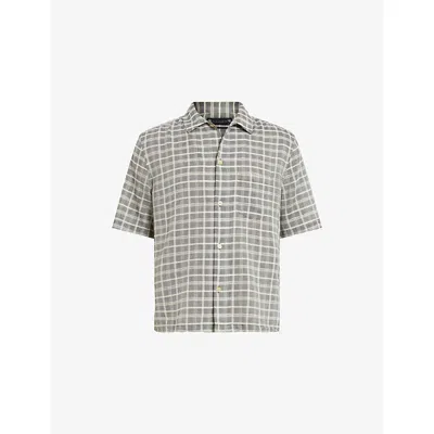Allsaints Mens Ebony Grey Sandy Short-sleeve Checked Cotton Shirt In Gray