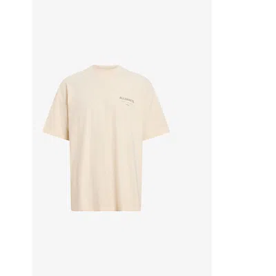 Allsaints Mens Underground Logo-print Relaxed-fit Cotton T-shirt Sandy White