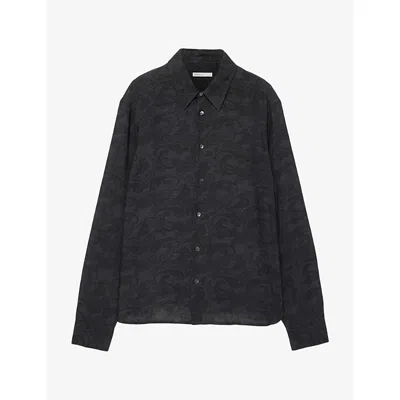 Allsaints Mens Seraphin Paisley Slim-fit Woven Shirt Black Xs