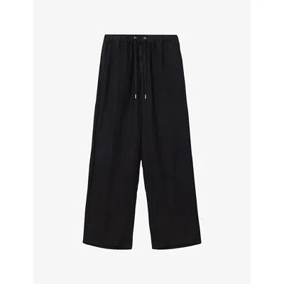 Allsaints Mens Shaded Black Sharp Loose Straight-leg Linen Trousers