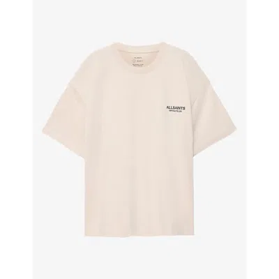 Allsaints Mens Shadow Graphic-print Short-sleeve Cotton T-shirt Taupe White Xxl In Neutral