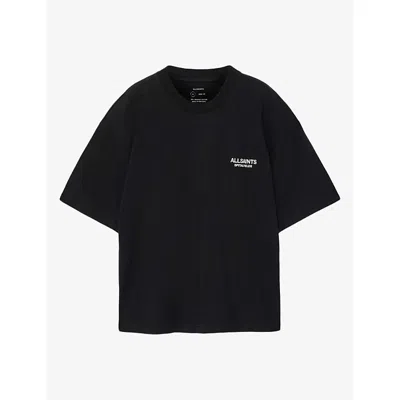 Allsaints Mens Shadow Graphic-print Short-sleeve Cotton T-shirt Washed Black Xs