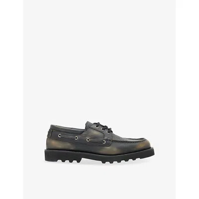 Allsaints Mens Black/brown Skiff Leather Loafers Eur 46 / 12 Uk In Multi