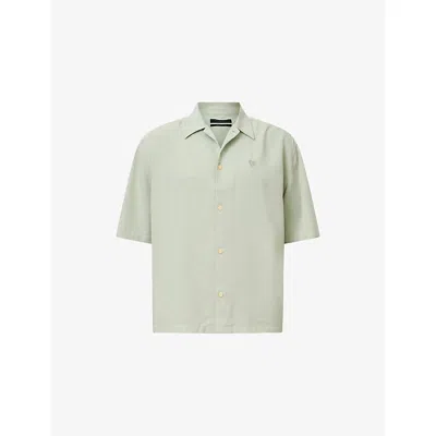 Allsaints Mens Slate Green Rialto Short-sleeve Woven Shirt Xxl