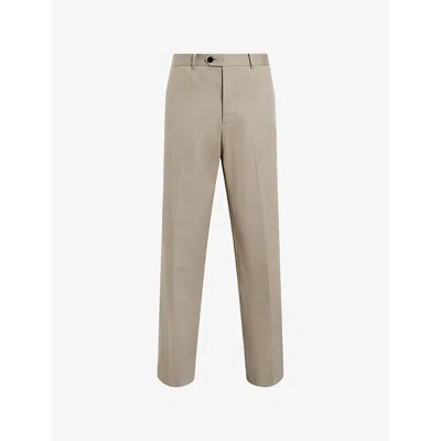 Allsaints Mens Stone Grey Newton Flat-front Straight-leg Cotton Trousers