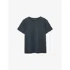 Allsaints Mens Sunil Blue Bodega Raw-edge Short-sleeve Stretch Organic-cotton T-shirt Xs