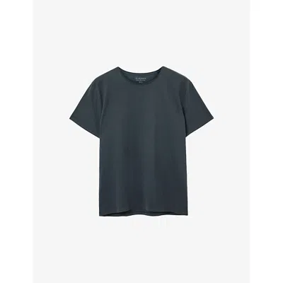 Allsaints Mens Sunil Blue Bodega Raw-edge Short-sleeve Stretch Organic-cotton T-shirt Xs