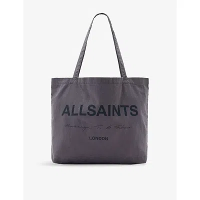 Allsaints Mens Future Logo-print Canvas Tote Sunil Blu In Blue
