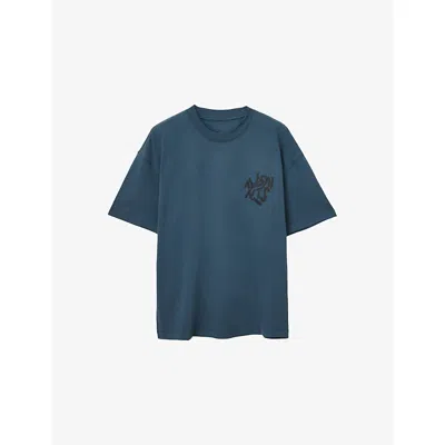 Allsaints Mens Sunil Blue Orlando Crewneck Organic-cotton T-shirt Xxl