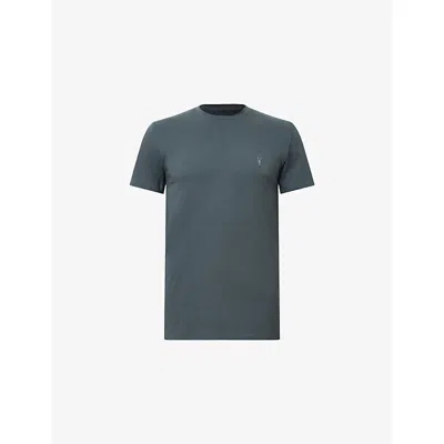 Allsaints Mens Sunil Blue Tonic Logo-embroidered Slim-fit Organic-cotton T-shirt Xxl