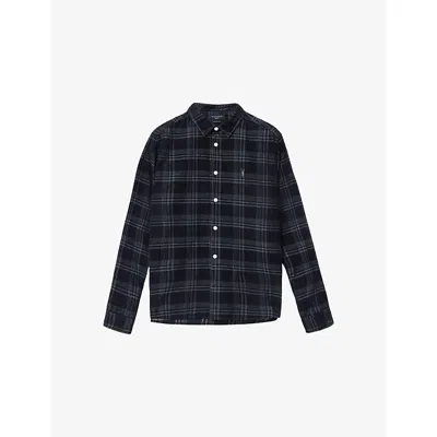Allsaints Mens Surge Black Rockley Logo-embroidered Checked Cotton Shirt Xxl In Multi