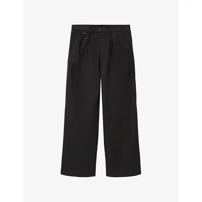 Allsaints Mens Tanner Black Conway Wide-leg Cotton-blend Trousers In Multi