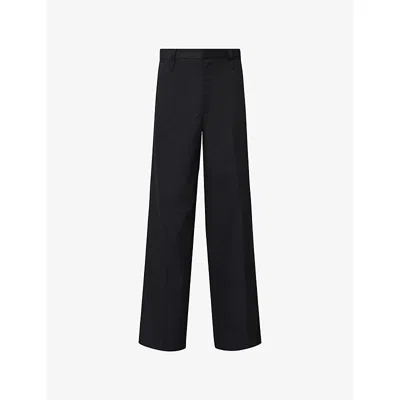 Allsaints Mens Black Tanner Straight-leg Relaxed-fit Woven Trousers
