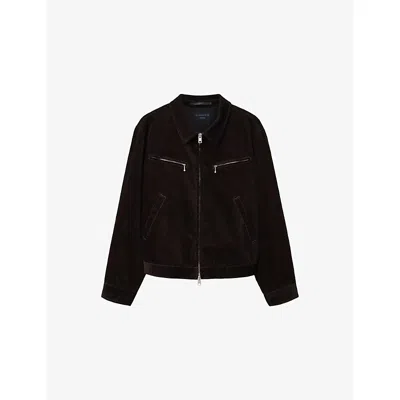 Allsaints Mens Traverse Brown Korey Zip-up Suede Jacket In Black