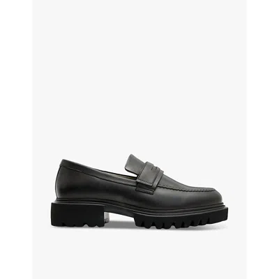 Allsaints Mens Vinni Flat Leather Penny Loafers Blac In Black