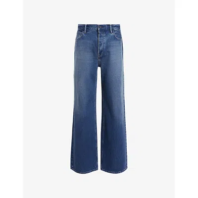 Allsaints Mens Vintage Indigo Lenny Relaxed-fit Wide-leg Jeans In Blue