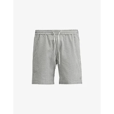 ALLSAINTS MENS WHITE/BLUE WARDEN ELASTICATED-WAIST STRIPED WOVEN SWIM SHORTS XL