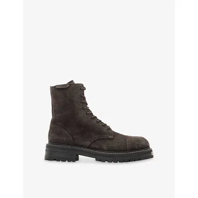 ALLSAINTS MENS WARM GREY HANK SUEDE BIKER BOOTS EUR 46 / 12 UK