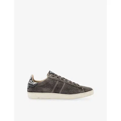 Allsaints Mens Warm Grey Leon Suede Low-top Trainers Eur 43 / 9 Uk In Gray
