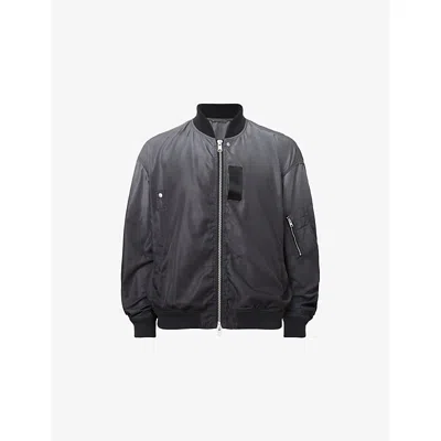 Allsaints Mens Washed Black Cascade Relaxed-fit Woven Bomber Jacket Xl