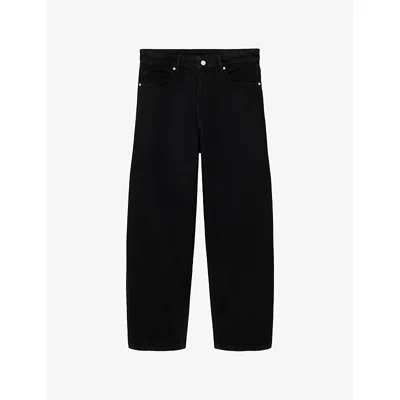 Allsaints Mens Washed Black Curve Barrel-leg Jeans