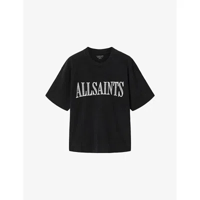 Allsaints Mens Washed Black Dash Branded Cotton-jersey T-shirt Xs