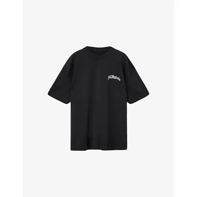 Allsaints Mens Washed Black Descent Brand-embroidered Cotton-jersey T-shirt
