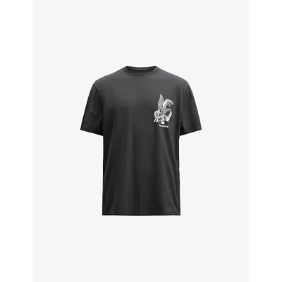 Allsaints Mens Washed Black Graphic-print Relaxed-fit Cotton T-shirt