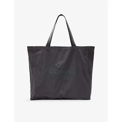 Allsaints Mens Washed Black Large Odyssey Cotton Tote Bag