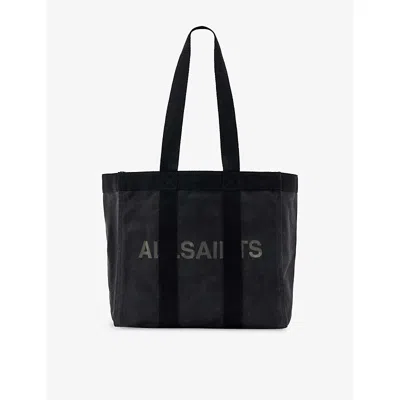 Allsaints Mens Washed Black Layo Washed Cotton-canvas Tote Bag