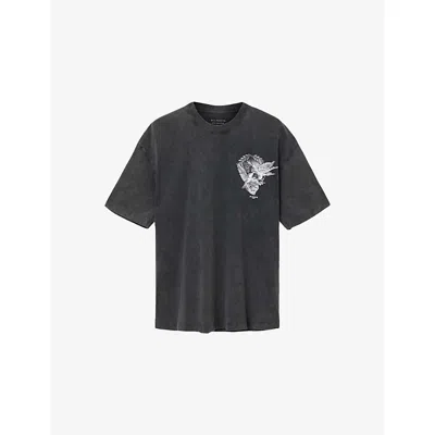 Allsaints Mens Mysteries Graphic-print Cotton T-shirt Washed Black