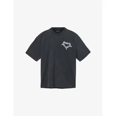 ALLSAINTS MENS WASHED BLACK OVERSIZED GRAPHIC-PRINT COTTON T-SHIRT XL