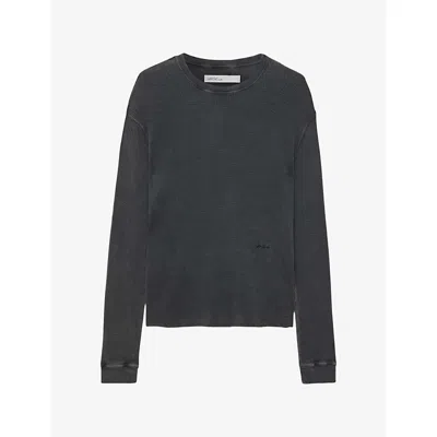 Allsaints Mens Washed Black Raine Long-sleeved Cotton-knit T-shirt In Gray