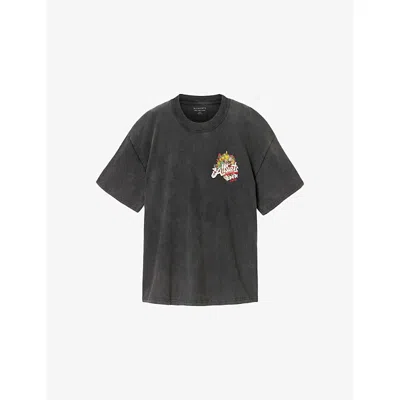 Allsaints Mens Washed Black Roque Branded Cotton-jersey T-shirt Xxl In Gray