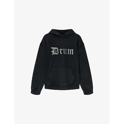 Allsaints Mens Washed Black Snare Faded-wash Cotton-jersey Hoody