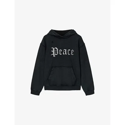 Allsaints Mens Washed Black Utopia Faded-wash Cotton-jersey Hoody