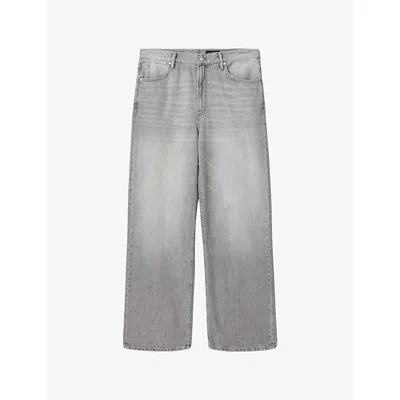 Allsaints Mens Washed Grey Lenny Wide-leg Washed Denim Jeans In Gray