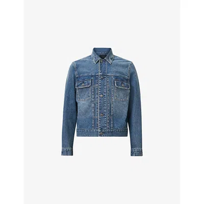 Allsaints Mens Exile Faded-wash Denim Jacket Washed Indigo In Blue