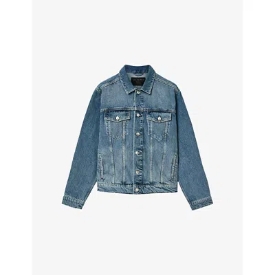 Allsaints Mens Washed Indigo Inveroy Regular-fit Denim Jacket Xxl In Blue