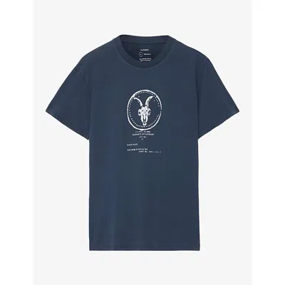 Allsaints Mens Washed Navy Tier Logo-print Cotton T-shirt In Blue