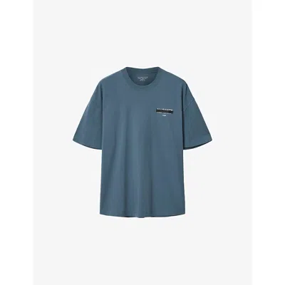 Allsaints Mens Waved Blue Redact Embroidered-box Cotton T-shirt Xxl In Black