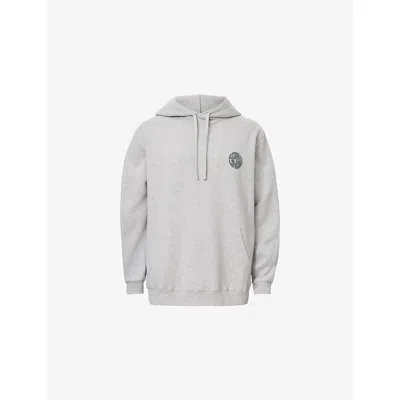 Allsaints Mens Light Grey Mar Waved Logo-print Relaxed-fit Cotton Hoody Xs In Multi