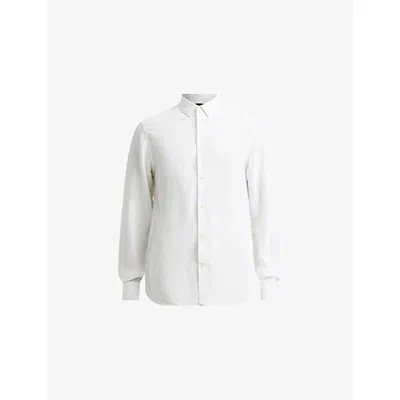 Allsaints Mens Bandol Resort-collar Long-sleeve Linen-blend Shirt White