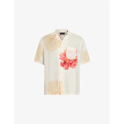 Allsaints Mens Fleur Printed Short-sleeve Woven Shirt White