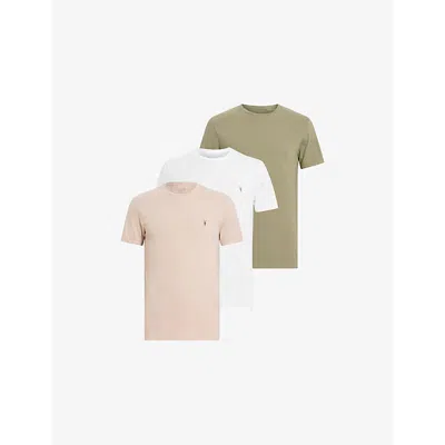 Allsaints Mens  Tonic Crew-neck Short-sleeve Organic-cotton T-shirt Pack Of Three In White/brown/gr