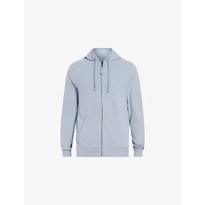 Allsaints Mens Brace Zipped Organic Cotton-jersey Hoody Willow Blue