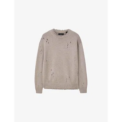 Allsaints Mens Wolf Distressed Long-sleeve Knitted Jumper Fawn Brown Xs In Multi